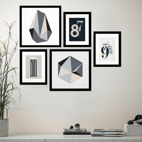Uppsättning med 5 tavlor minimal design inramade collage-tryck Frame B&W