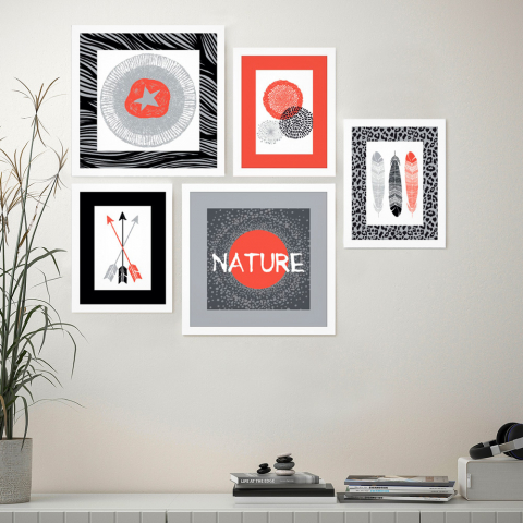 Frame Aboriginal set 5 tavlor med exotisk stil inramade collage-tryck