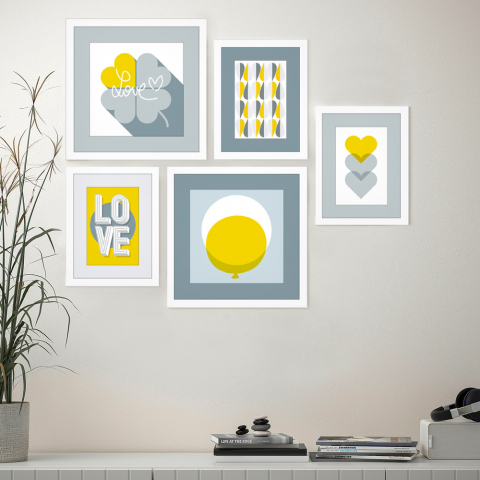 Frame Leaf Shapes Uppsättning av 5 tavlor med modern stil inramade collage-tryck