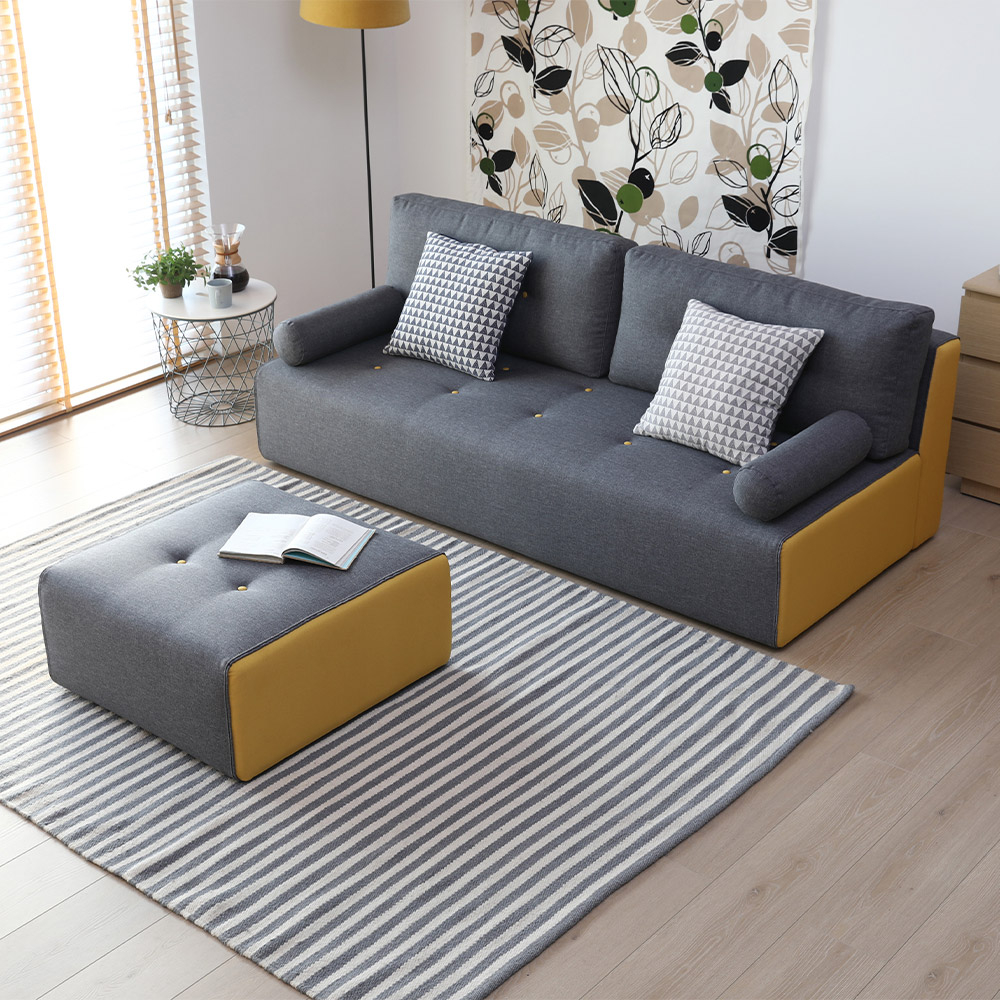 Soffa 2-3 sits vardagsrum modern stil i tyg med puff Luda