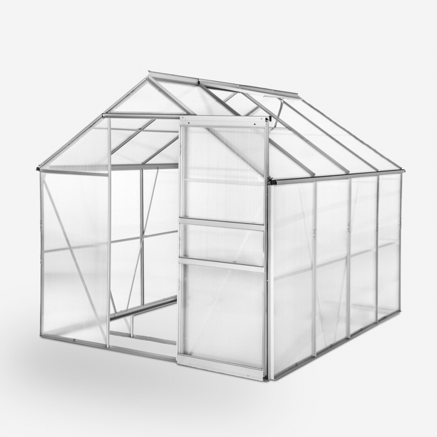 Trädgårdsväxthus aluminium polykarbonat dörr fönster 183x245x205cm Laelia Kampanj