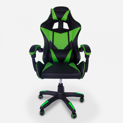 Spelstol ergonomisk sportig med ryggkudde och nackstöd Understop Emerald