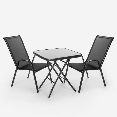 Trädgårdsset 2 moderna stolar 1 hopfällbart kvadratiskt bord utomhus Tuica Kampanj