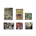 Uppsättning med 6 tryck på duk stad tavlor träram vintage Postcard Försäljning