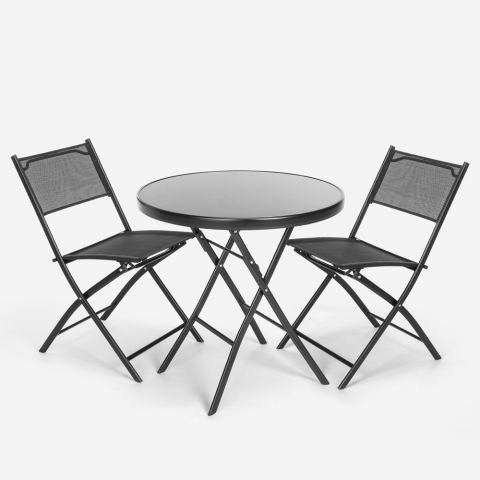 Set runt bord med 2 stolar för utomhus trädgård fällbara modern design Bitter Kampanj