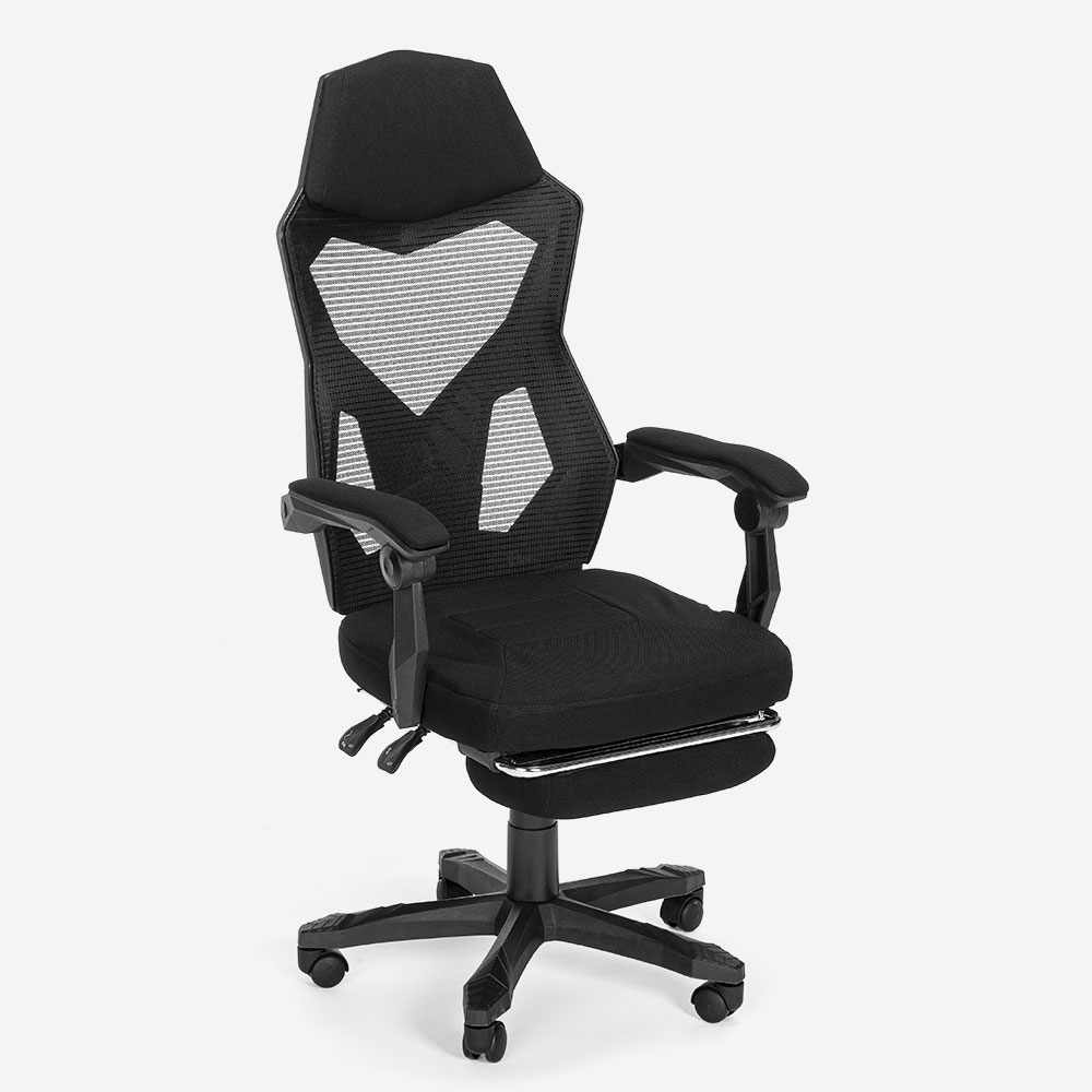 Spelstol fåtölj ergonomisk andningsbar futuristisk design fotstöd Gordian Plus Dark