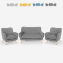 Set 2-sits soffa och 2 fåtöljer skandinavisk design trä tyg vardagsrum Cleis Bestånd