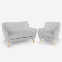 Set fåtölj och 2 -sits soffa skandinavisk design trä och tyg vardagsrum Algot Mått