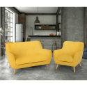 Set fåtölj och 2 -sits soffa skandinavisk design trä och tyg vardagsrum Algot Val