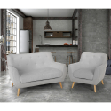 Set fåtölj och 2 -sits soffa skandinavisk design trä och tyg vardagsrum Algot Försäljning