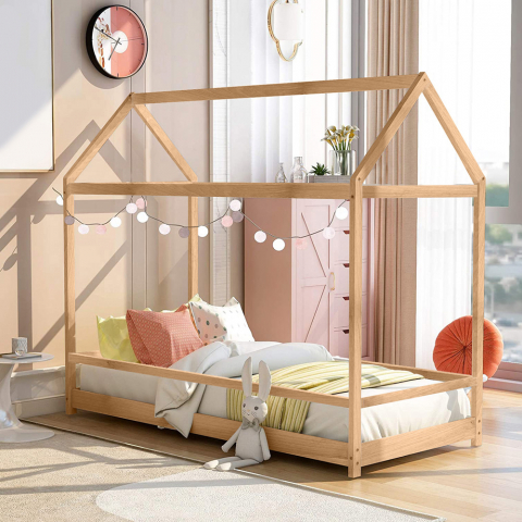 Montessori spjälsäng för barn säng trähus 70x140cm Cott