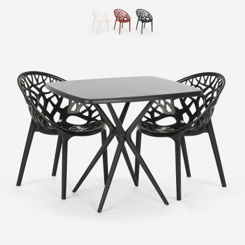 Set kvadratiskt svart bord 70x70cm 2 stolar design Moai Black Kampanj