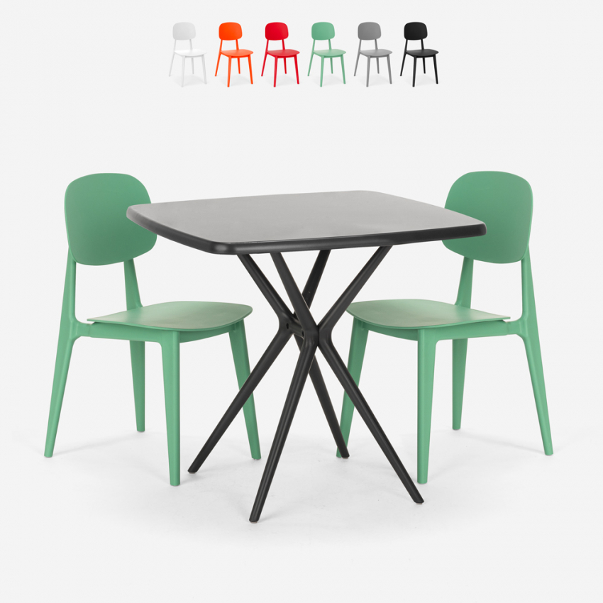 Set modernt svart kvadratiskt bord 70x70cm 2 stolar design Wade Black Modell Set modernt svart kvadratiskt bord 70x70cm 2 stolar design Wade Black Modell