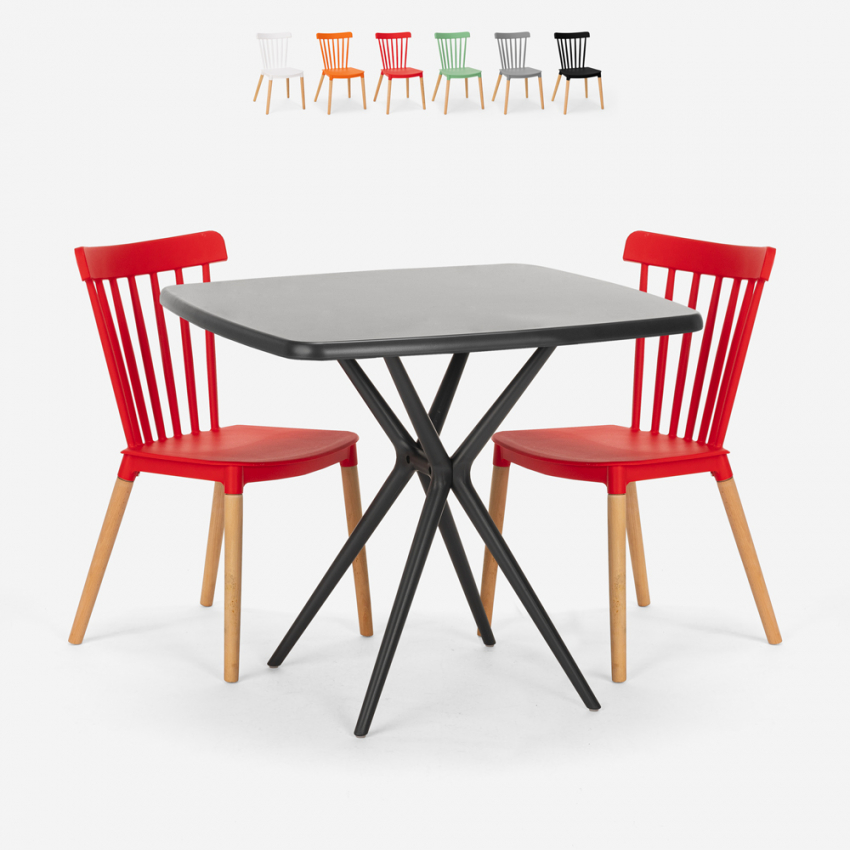 Set kvadratiskt svart bord 70x70cm 2 stolar modern design Roslin Black Kampanj Set kvadratiskt svart bord 70x70cm 2 stolar modern design Roslin Black Kampanj