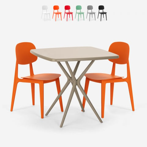 Set modernt beige kvadratiskt bord 70x70cm 2 stolar design Wade