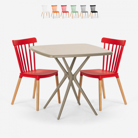Set kvadratiskt beige bord 70x70cm 2 stolar modern design Roslin