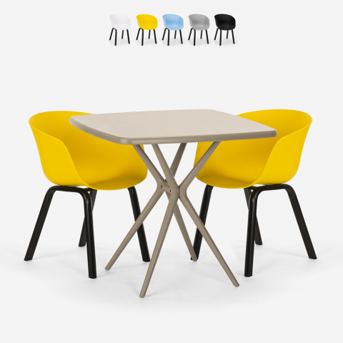 Set kvadratiskt beige bord 70x70cm 2 stolar modern design Navan