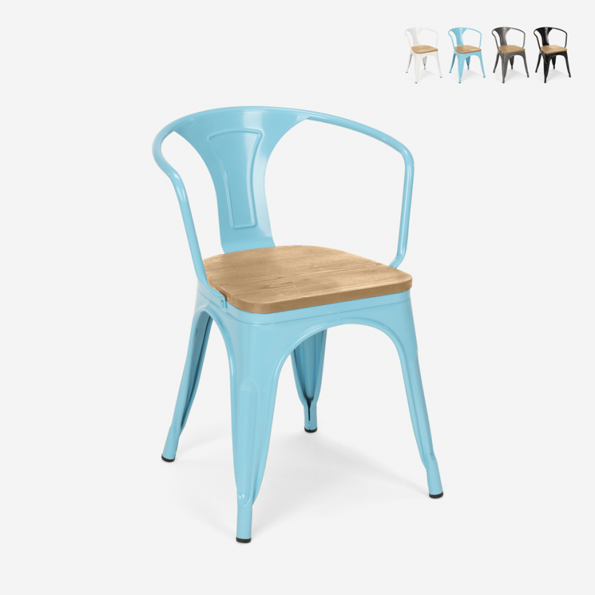 stol med armstöd stil industriell design kök bar steel wood arm light 