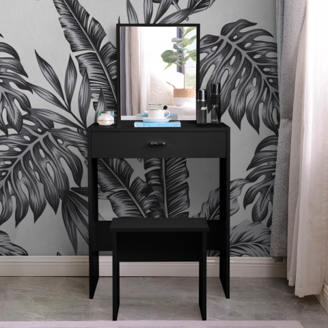Svart sminkstation toalettbord med spegel och låda sovrum Dalila Black Kampanj