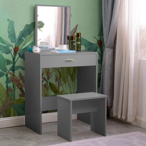 Grå sminkstation toalettbord med spegel och låda sovrum Dalila Grey