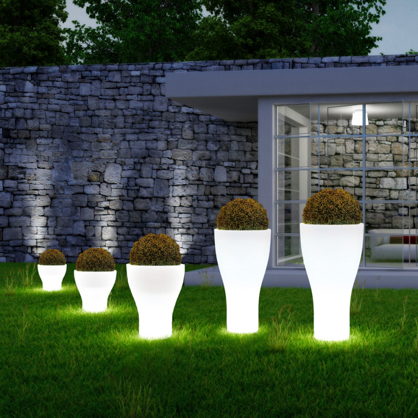 Hög rund lysande utomhuskruka med ljus modern design Domus Kampanj