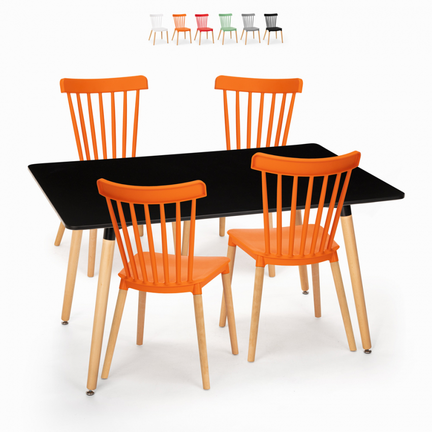 Matbordsset 120x80cm svart 4 stolar design kök restaurang bar Genk Rea