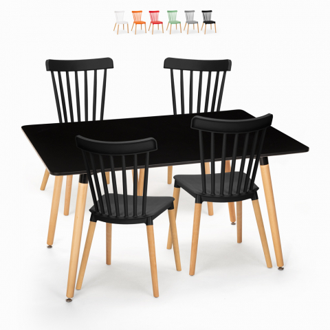 Matbordsset 120x80cm svart 4 stolar design kök restaurang bar Genk