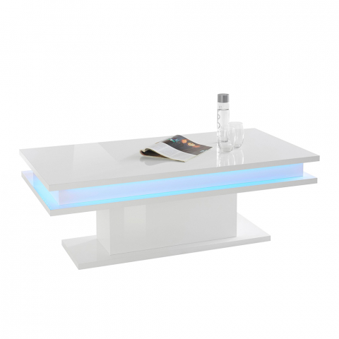 Glansigt vitt soffbord modern design 100x55cm LED-ljus Little Big