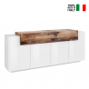 Skänk sideboard 200cm vit och trä design med dörrar och 4 fack Corona Side Försäljning