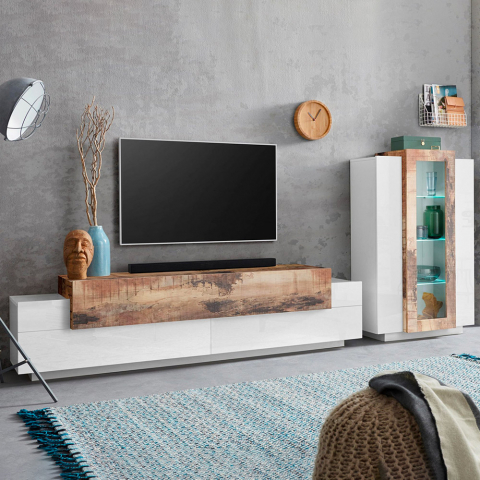 Väggmonterade TV-möbel TV-bänk vitrinskåp trä vit Corona