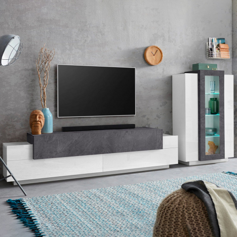 Väggmonterade TV-möbel TV-bänk vitrinskåp skiffer vit Corona