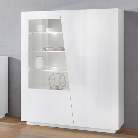 Vitrinskåp modern bokhylla vardagsrum salong glänsande vit design Vega Bias