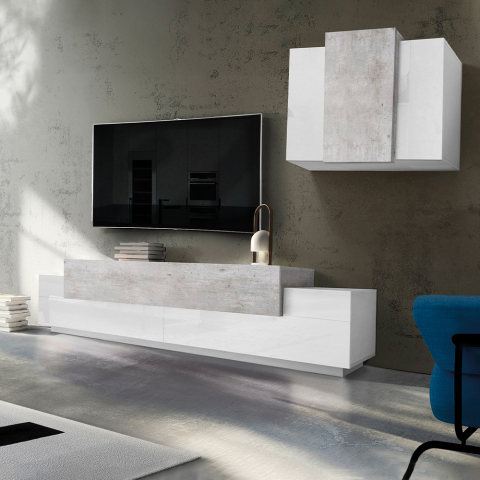 Väggmonterade TV-möbel TV-bänk väggenhet vit och grå Corona