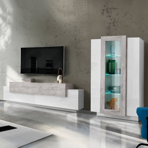 Väggmonterade TV-möbel TV-bänk vitrinskåp grå vit Corona