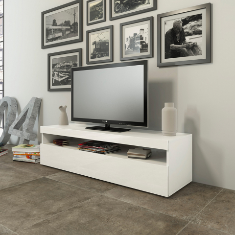 TV-bänk 130cm 2 fack 1 dörr blank vit vardagsrum design Burrata Smart