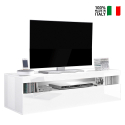 TV-bänk 130cm 2 fack 1 dörr blank vit vardagsrum design Burrata Smart Försäljning