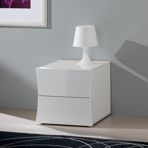 Glansigt vitt sängbord med 2 lådor för sovrummet Arco Smart