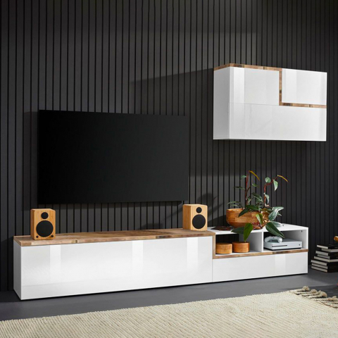 Utrustad vägg TV-bänk väggenhet vardagsrum design Zet Skone Acero