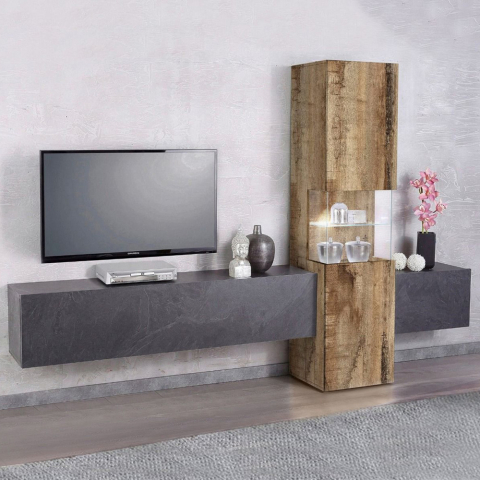 Väggmonterade TV-möbel vardagsrum skiffer trä vitrinskåp Incontro Wall