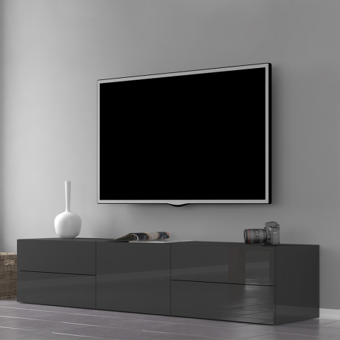 TV-bänk blank antracit 170cm dörr 4 lådor vardagsrum Metis Living Report