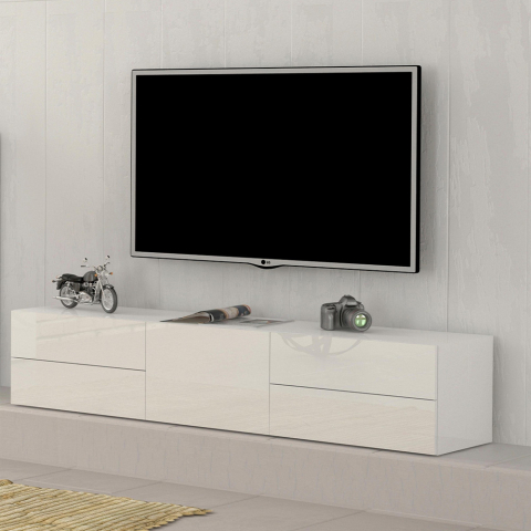 TV-bänk blank vit 170cm dörr 4 lådor vardagsrum Metis Living