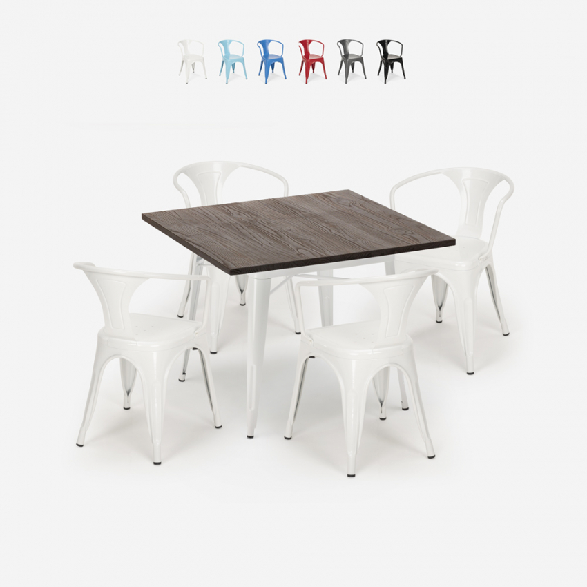 set bord 80x80cm industriell design 4 stolar stil kök bar hustle white Erbjudande