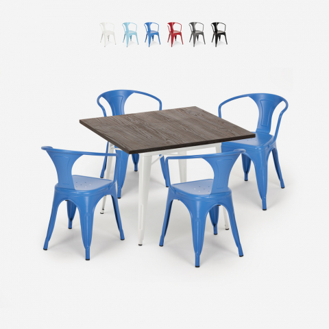 set bord 80x80cm industriell design 4 stolar stil kök bar hustle white Kampanj