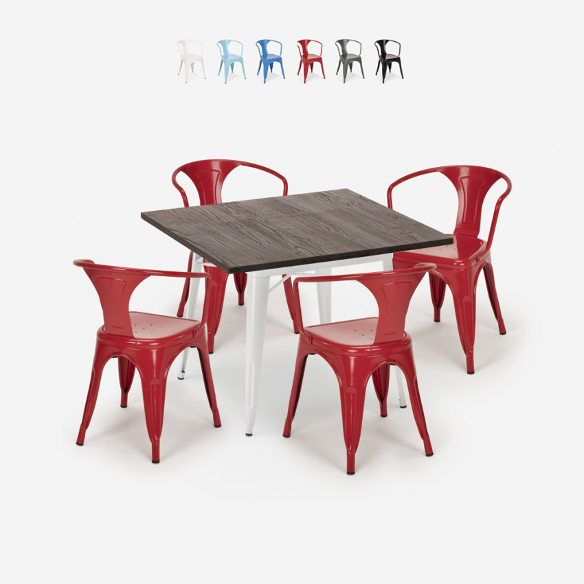 set bord 80x80cm industriell design 4 stolar Lix stil kök bar hustle white Katalog