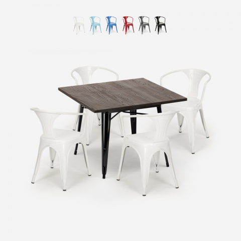 Set bord 80x80cm 4 stolar industriell design tolix stil kök bar Hustle Black Kampanj