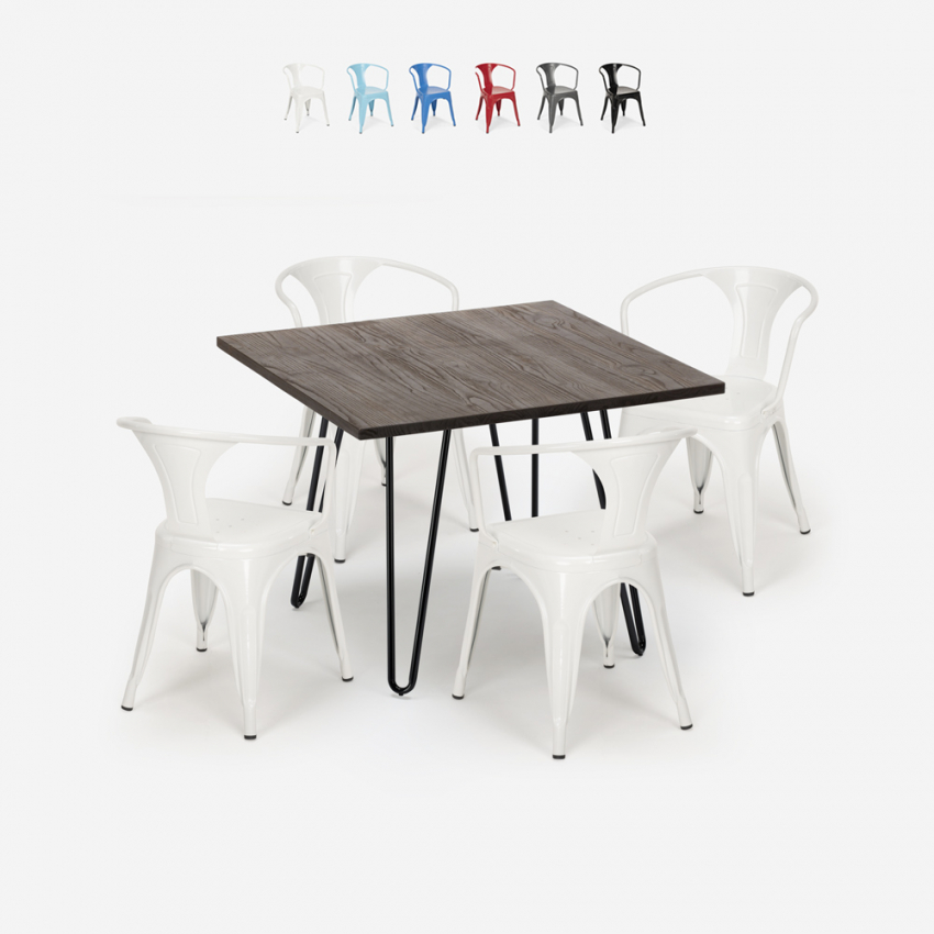 set industriell design bord 80x80cm 4 stolar stil kök bar reims dark Erbjudande