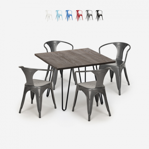 set industriell design bord 80x80cm 4 stolar stil kök bar reims dark Kampanj