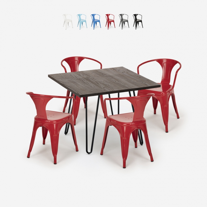set industriell design bord 80x80cm 4 stolar Lix stil kök bar reims dark Katalog