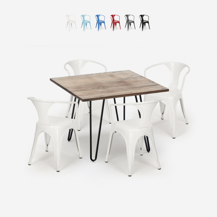 set industriell design bord 80x80cm 4 stolar stil kök bar reims Försäljning
