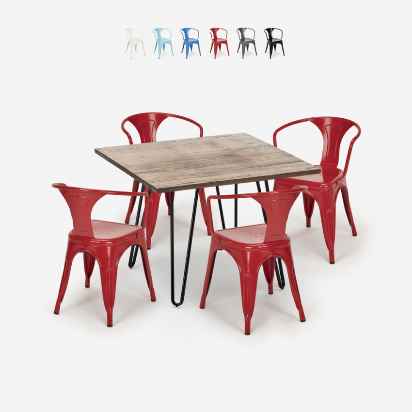 set industriell design bord 80x80cm 4 stolar Lix stil kök bar reims Katalog